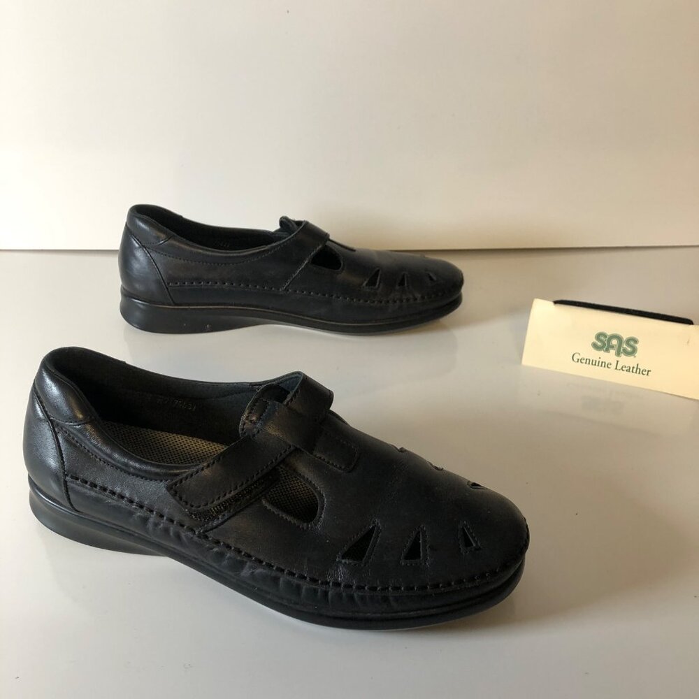 SAS Black Leather Tripad Comfort Shoes Womens Sz 9.5-10M Flat Casual Work Loafer - Picture 8 of 9